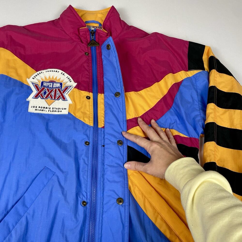 Rare vintage 1995 Apex Proline Super Bowl XXlX NFL jacket Small 49ers Vs Charger - Picture 8 of 15
